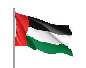 Waving flag of United Arab Emirates. Illustration of Asian country flag on flagpole. Vector 3d icon isolated on white background