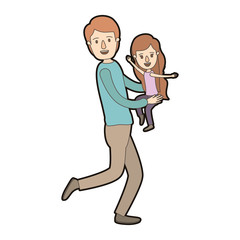 light color caricature thick contour full body man carrying a little girl vector illustration
