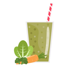 Cartoon smoothies. Green smoothie. Organic fruit shake smoothie. Flat design. Vector illustration.