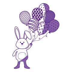 cute bunny holding a balloons icon over white background. vector illustration