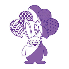 cute bunny holding a balloons icon over white background. vector illustration