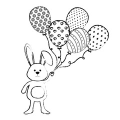 cute bunny holding a balloons icon over white background. vector illustration
