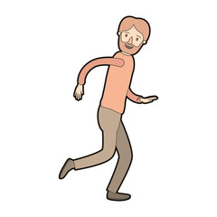 Fototapeta premium light color caricature thick contour full body man bearded running vector illustration
