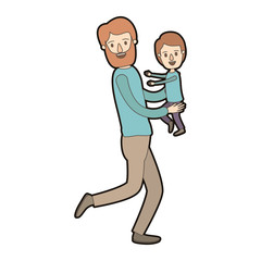 light color caricature thick contour full body man carrying a child vector illustration