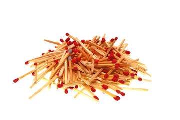 Matches isolated on white background. Closeup shot.