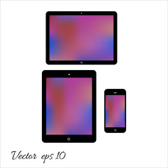 Black Tablet Computers and Phone Vector Illustration