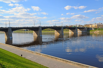 Fototapeta premium View of New Volga Bridge in Tver, Russia