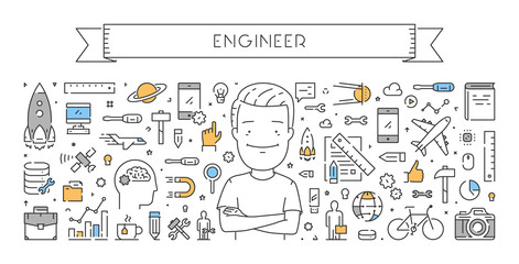 Vector line web concept of engineer