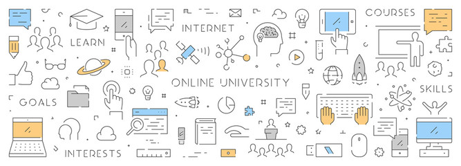 Vector line banner for online university