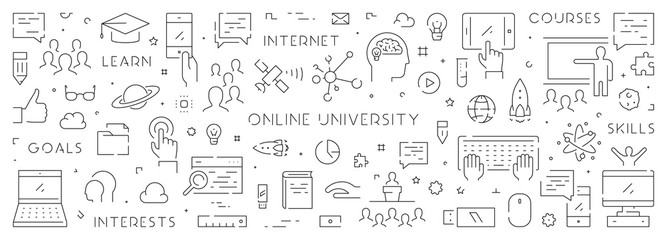 Vector line banner for online university