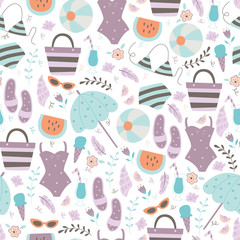 Hand Drawn Vacation Seamless Pattern.