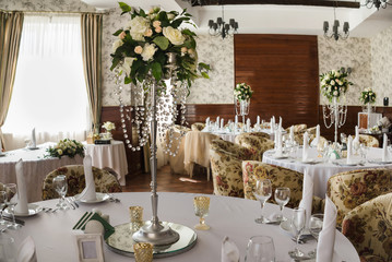 Decorated wedding banquet hall in classic style