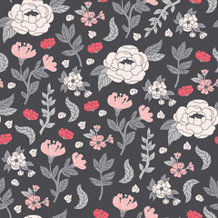 Naklejka premium Floral Pattern in Doodle Style with Flowers and Leaves.