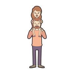 light color caricature thick contour bearded father with girl on his back vector illustration