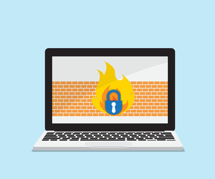 Laptop With Firewall Network Security Concept