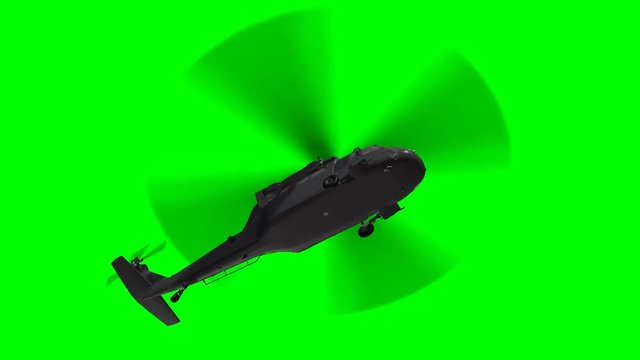 
military Helicopter Black Hawk Uh-60 in flight on Green Screen