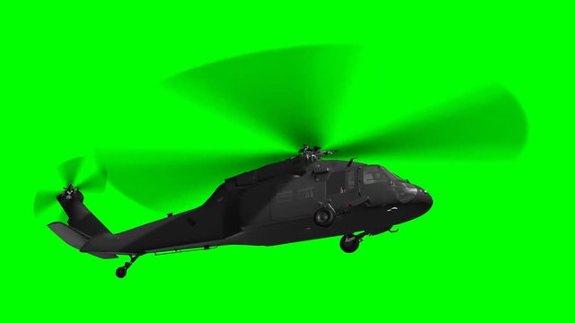 
military Helicopter Black Hawk Uh-60 in flight on Green Screen