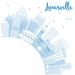 Outline Louisville Skyline with Blue Buildings and Copy Space.