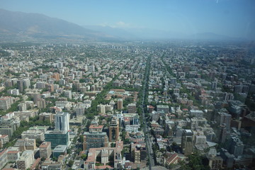 Views across the city of Santiago from the observations deck of the Gran Torre Santiago / Costanera Center.