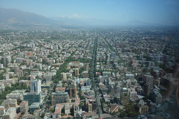 Fototapeta premium Views across the city of Santiago from the observations deck of the Gran Torre Santiago / Costanera Center.