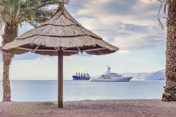Fototapeta premium Sandy beach of the main resort city of Israel - Eilat