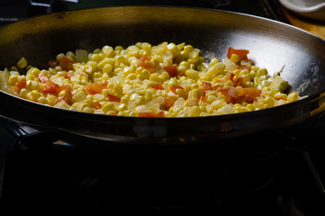 Sweet corn red peppers and onions