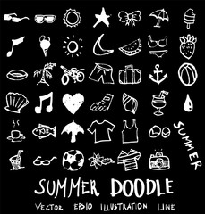 Set of vector doodle summer icons, vector illustration hand drawn chalkboard eps10