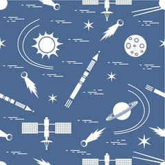 Naklejka premium Seamless pattern with variety space exploration elements.