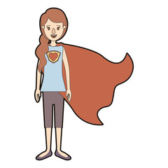 light color caricature thick contour full body super hero woman with ponytail hair and cap vector illustration