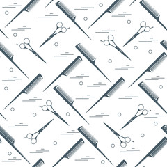 Cute pattern of scissors for cutting hair and combs.