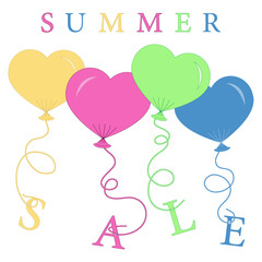 Cute picture with presents and gift boxes with balloon and text summer sale.