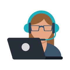 person with headset and laptop ecommerce or customer service icon image vector illustration design 