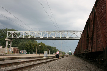 Naklejka premium The train transportation of cargoes by rail