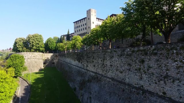 Bergamo, Italy. Landscape on the ancient walls of old city (upper town)