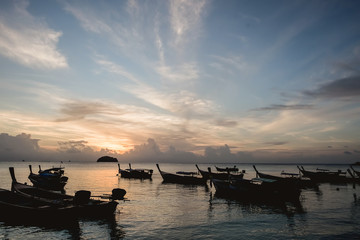 Fototapeta na wymiar Ships on the beach in morning day, Lipe Island in thailand.