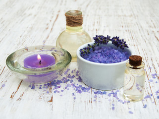 Obraz na płótnie Canvas Lavender, sea salt and candle