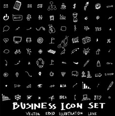 Business set sketch vector ink doodle on chalkboard eps10