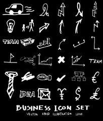 Business set sketch vector ink doodle on chalkboard eps10