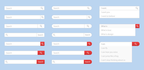 Search bar design for web, interface buttons
