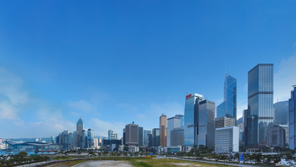 Fototapeta na wymiar modran office building, business tower, skyscraper in city center. Panorama view