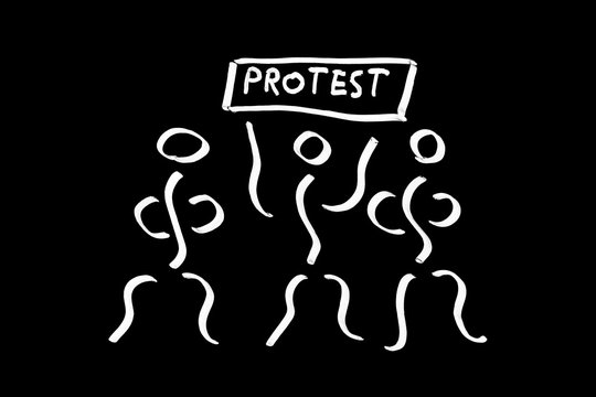 Strichfiguren mit Protestschild