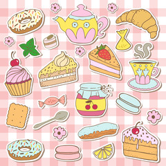 Doodle set - tea, bakery, sweets stickers.