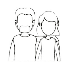 blurred silhouette cartoon faceless half body couple woman with short hair and bearded man vector illustration
