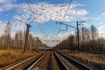 Fototapeta na wymiar railway in the sunny morning