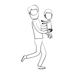 blurred silhouette cartoon faceless full body man carrying a child vector illustration