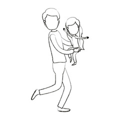blurred silhouette cartoon faceless full body man carrying a little girl vector illustration