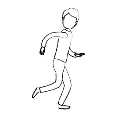 Fototapeta na wymiar blurred silhouette cartoon faceless full body guy with hairstyle running vector illustration