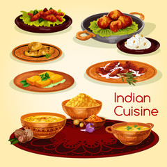 Indian cuisine dinner dishes cartoon menu design