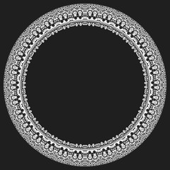 Oriental vector round white frame with arabesques and floral elements. Floral border with vintage pattern. Greeting card with place for text