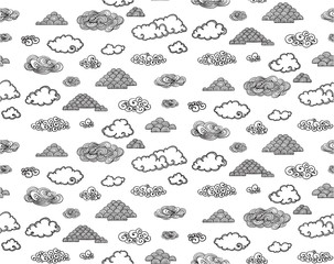 Monochrome Doodle Sky Elements Seamless Pattern
